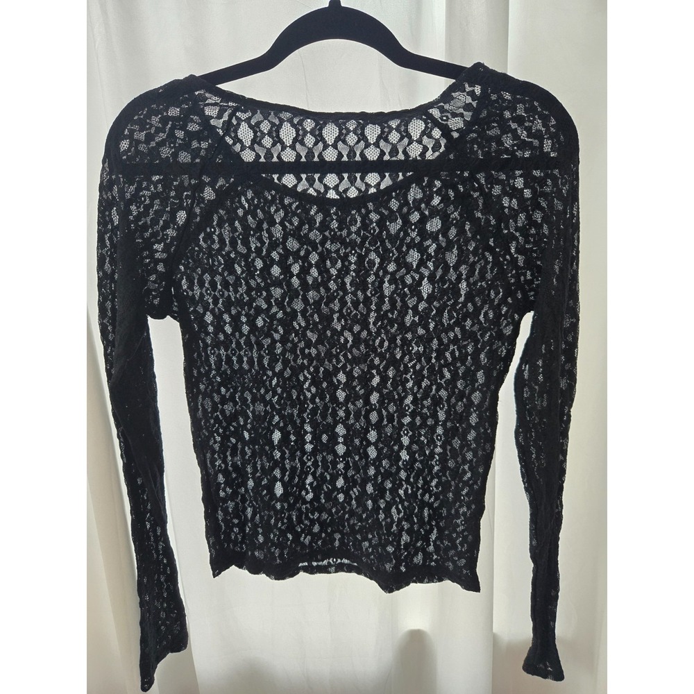 Black Sheer Lace Long Sleeve Top XS S Fairy Grunge Whimsigoth Goth Witchy Y2K